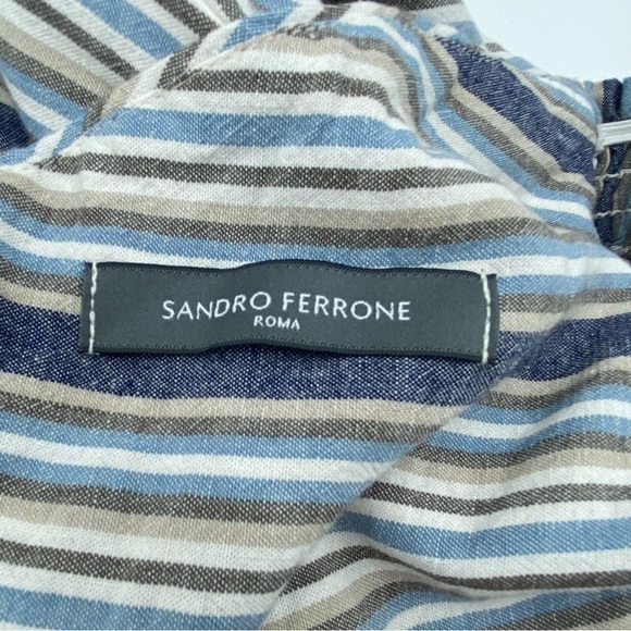 Sandro Ferrone Medium Dress Off The Shoulder Striped Linen Blend Made In Italy - Picture 8 of 15